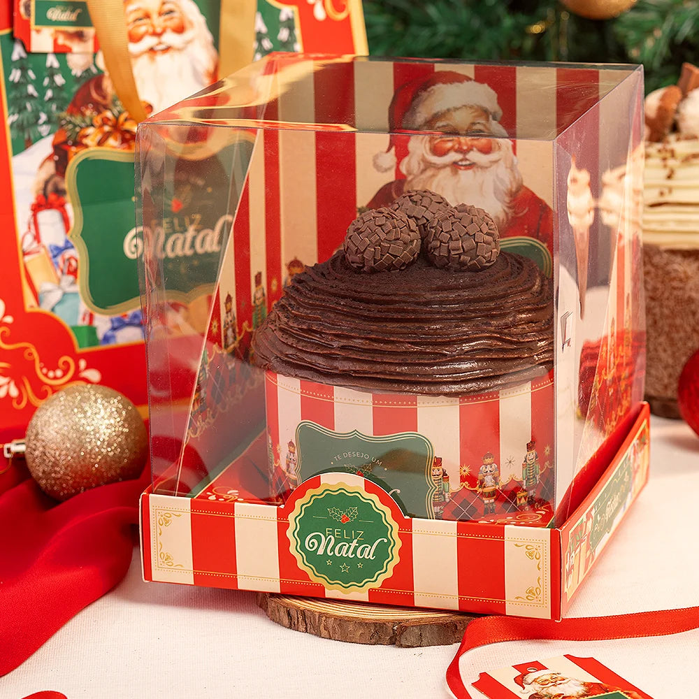 Caixa para Panetone 400/500g com Tampa de Acetato Natalina (10 unidades)