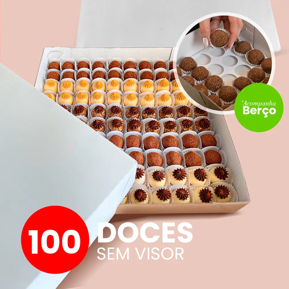 Caixa para 100 Doces sem Visor com Berço Branco (10 unidades)